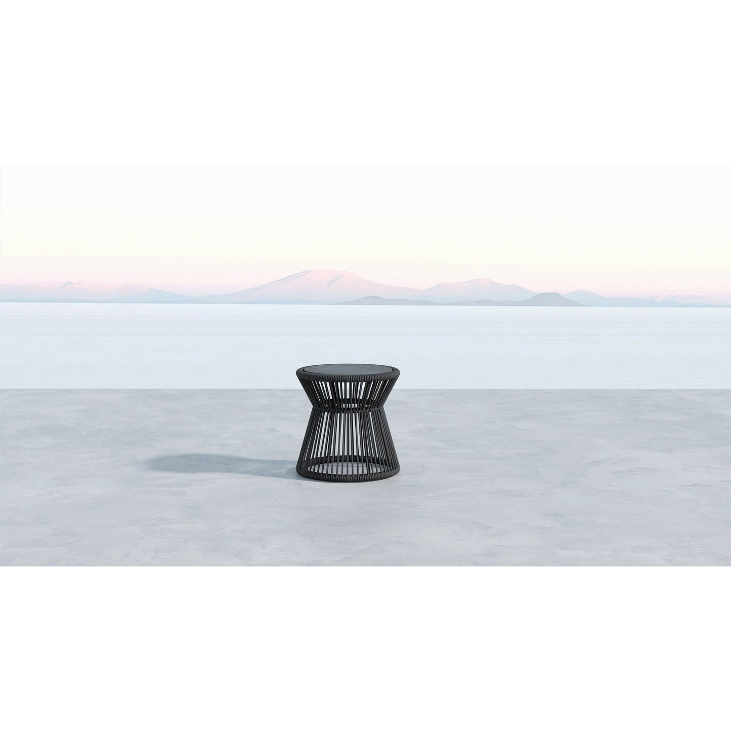 003 SI-2167032 | Lifestyle | Milano Outdoor End Table by Sunset West in slate. Made from olefin rope in a coastal style.