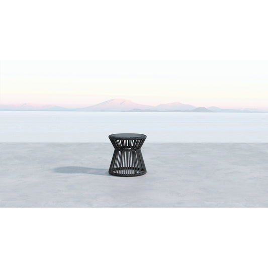 Milano Outdoor End Table by Sunset West in slate. Made from olefin rope in a coastal style.