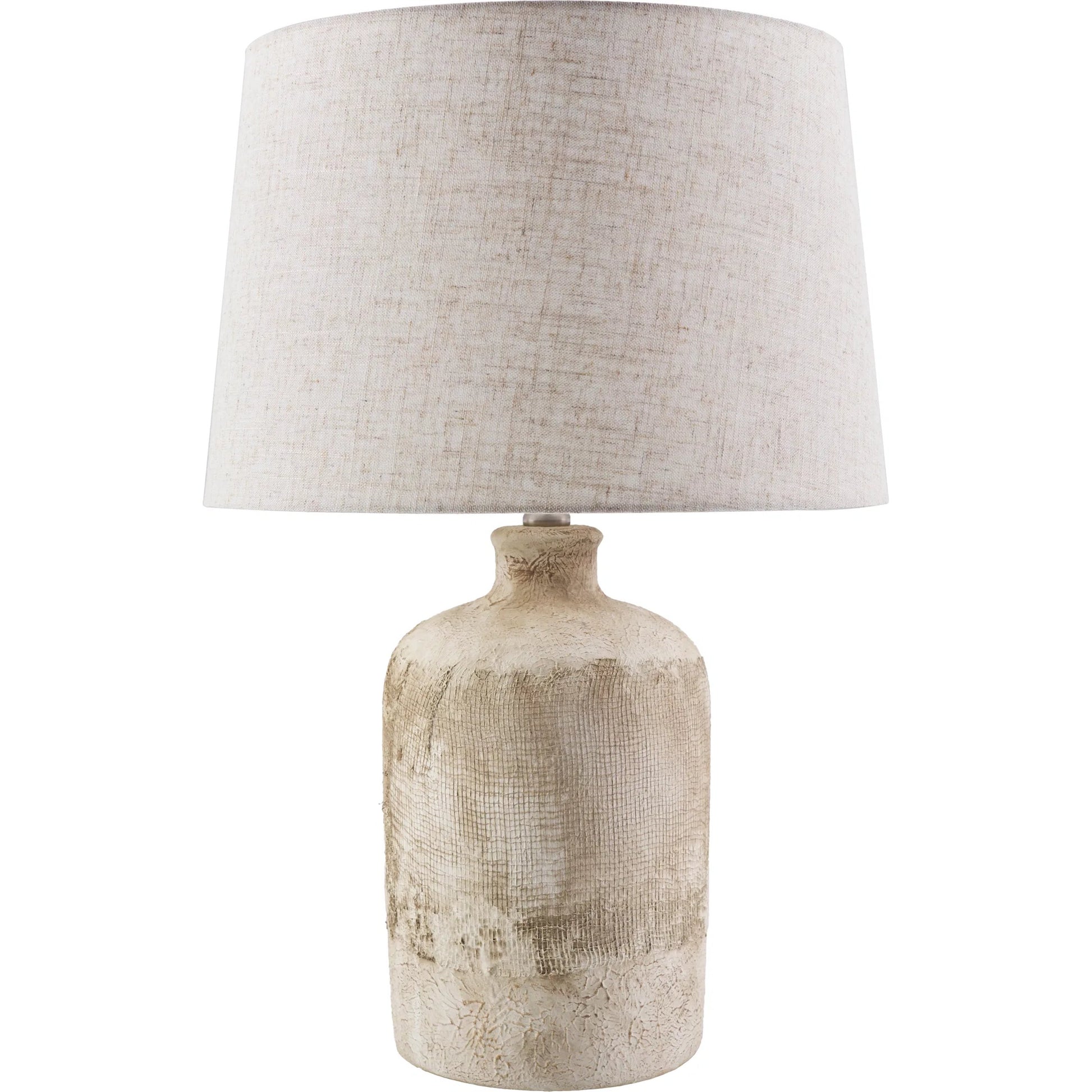 Riserva Accent Table Lamp by Surya in wheat, translucent, metallic nickel, gray, white and plated, painted. Made from ceramic, linen, iron in a modern style.