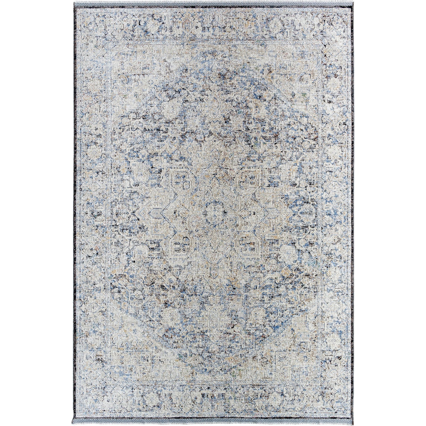 002 SI-1971399,SI-1971400,SI-1971405 | Primary Silo | Rivaldo Rug - 33007 by Livabliss in cream, light slate, light brown, blue, black, medium green. Made from main: 100% polyester in a unique style.
