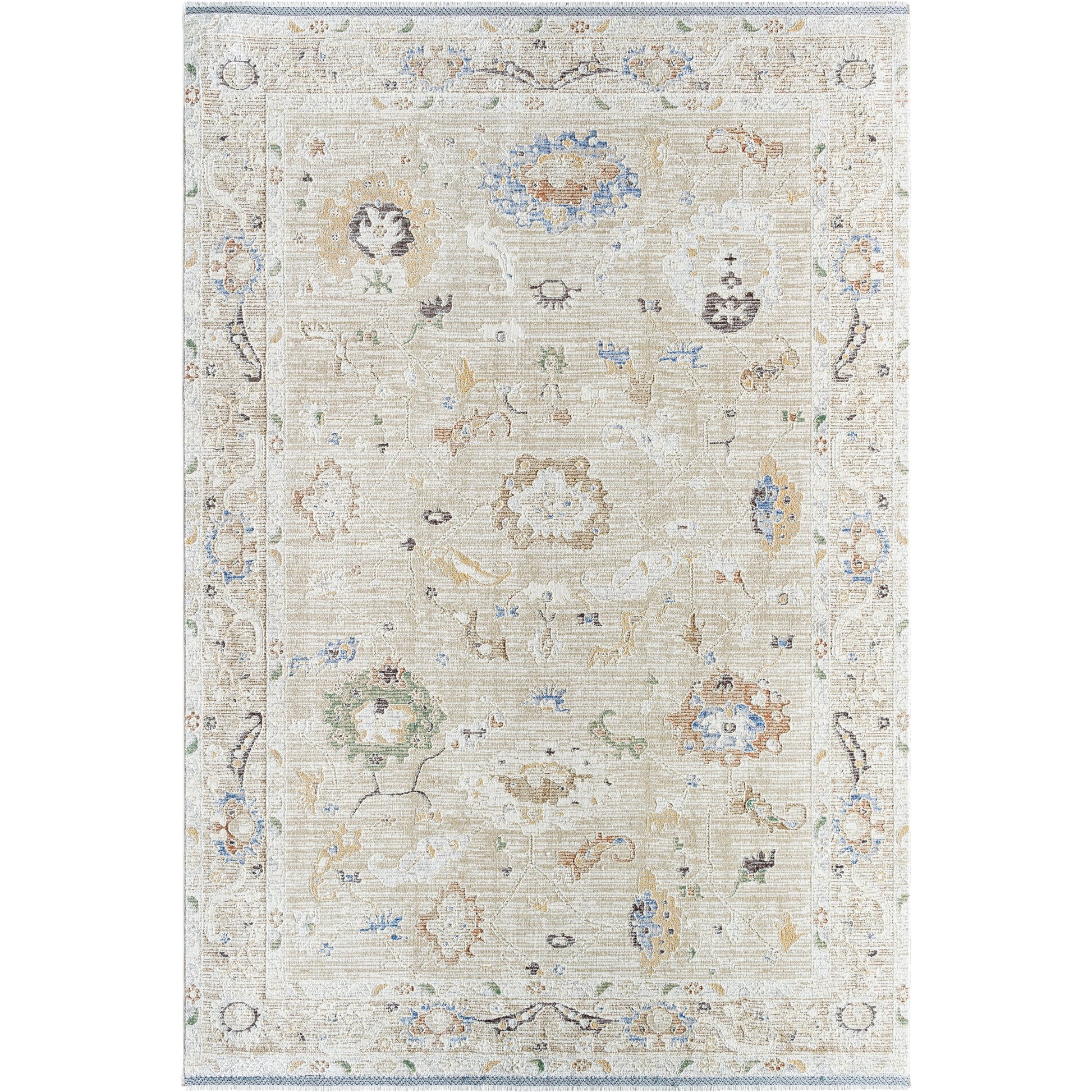 Rivaldo Rug - 477394 by Livabliss in cream, light brown, light slate, blue, black, light olive. Made from face: 100% polyester, warp: 100% cotton in a unique 