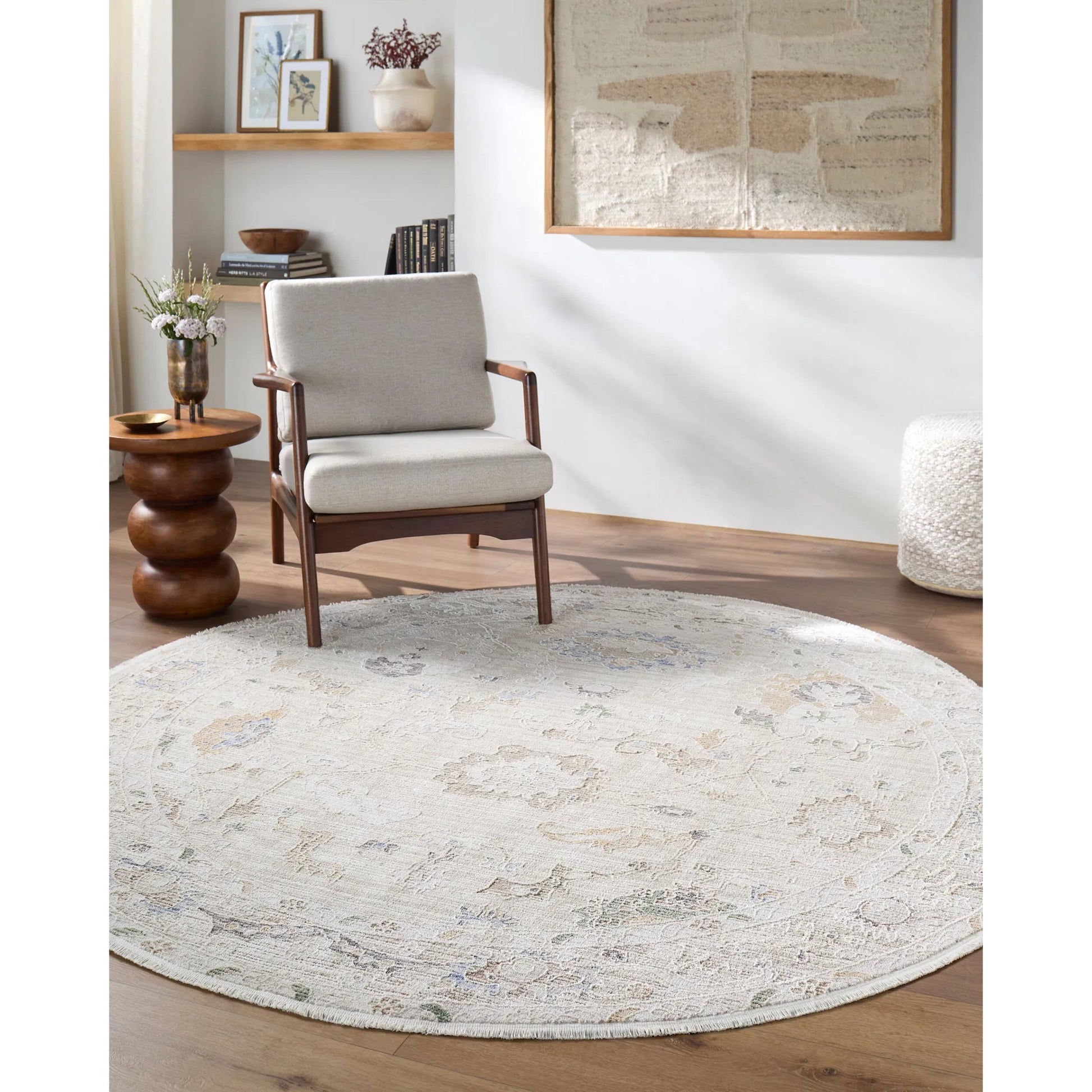 Rivaldo RVD-2305 Rug by Livabliss in cream, light brown, light slate, blue, black, light olive. Made from face: 100% polyester, warp: 100% cotton in a unique style.