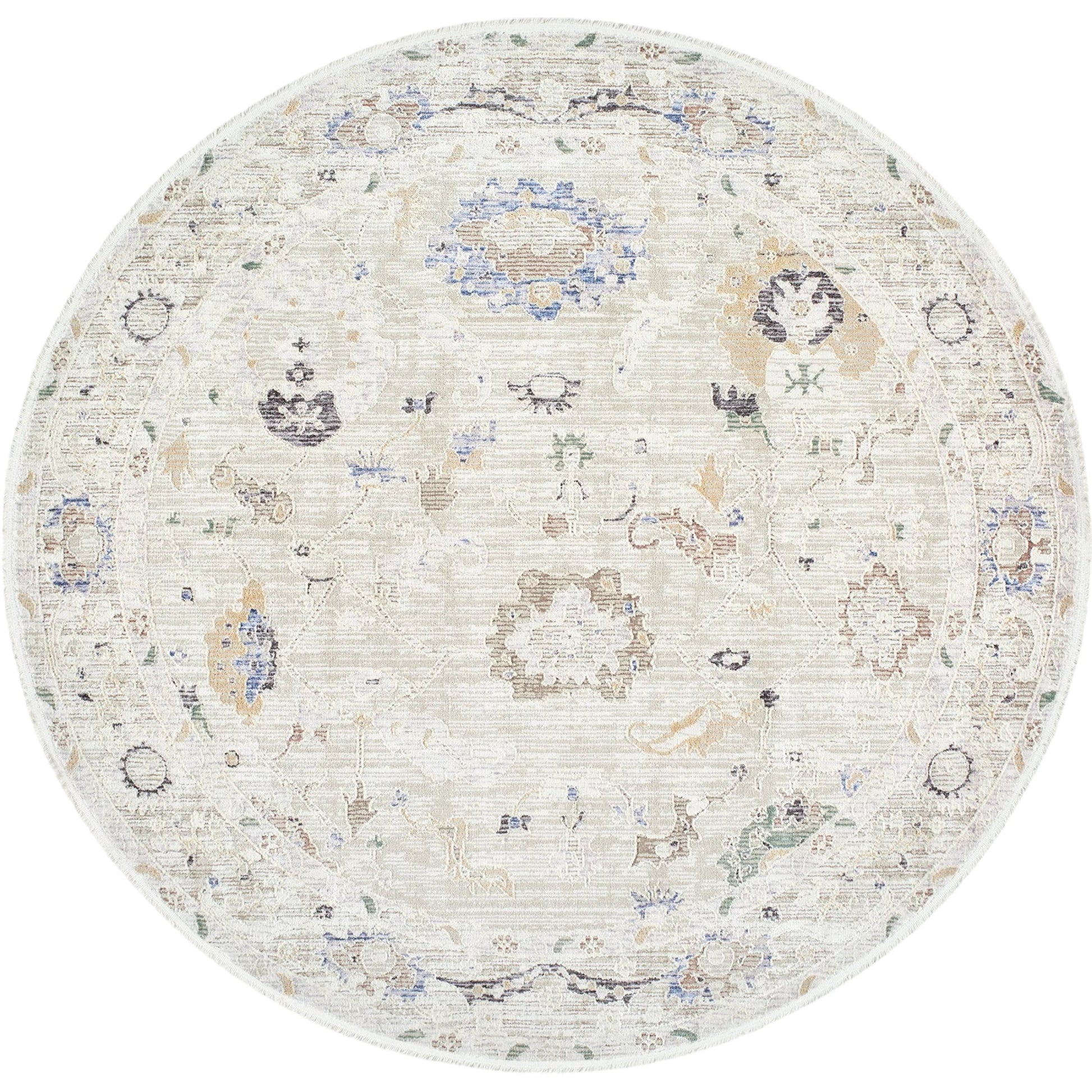 Rivaldo RVD-2305 Rug by Livabliss in cream, light brown, light slate, blue, black, light olive. Made from face: 100% polyester, warp: 100% cotton in a unique style.