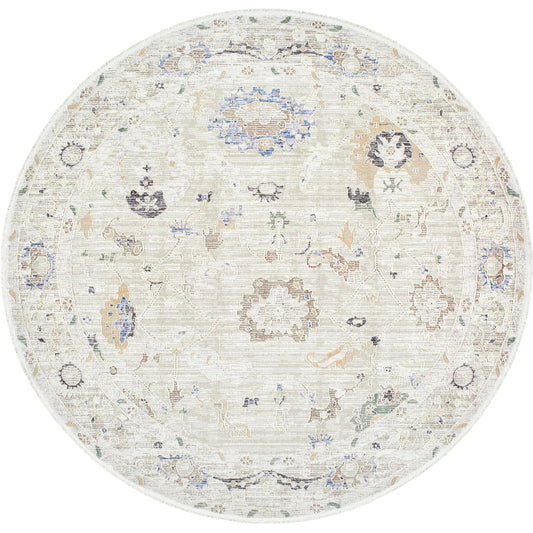 Rivaldo RVD-2305 Rug by Livabliss in cream, light brown, light slate, blue, black, light olive. Made from face: 100% polyester, warp: 100% cotton in a unique style.