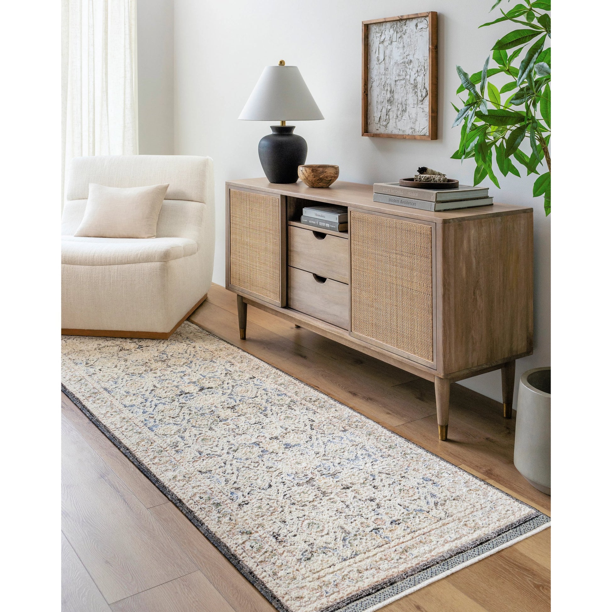 Rivaldo Rug - 477436 by Livabliss in cream, black, light brown, light slate, blue, medium green. Made from face: 100% polyester, warp: 100% cotton in a unique style.