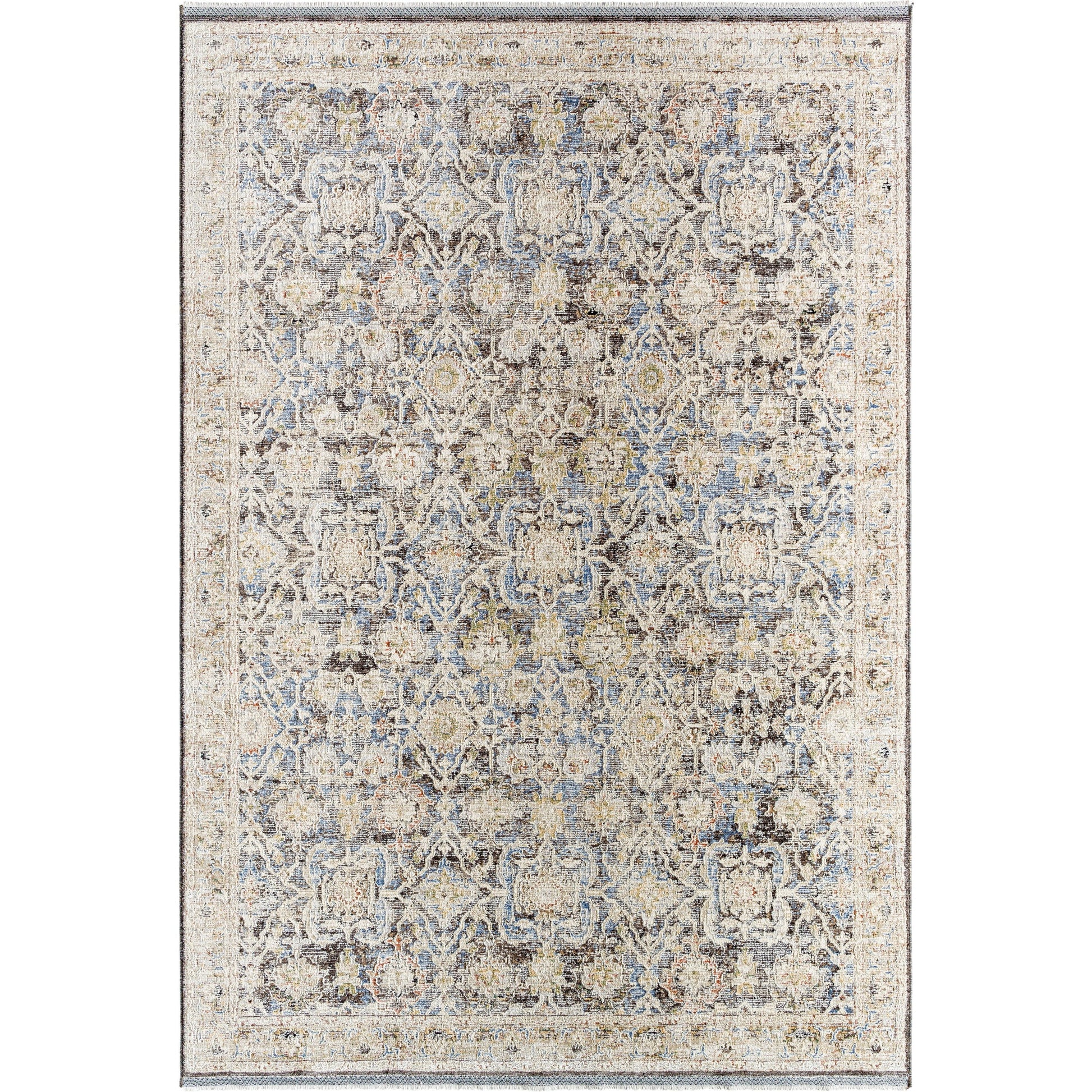 Rivaldo Rug - 477436 by Livabliss in cream, black, light brown, light slate, blue, medium green. Made from face: 100% polyester, warp: 100% cotton in a unique style.
