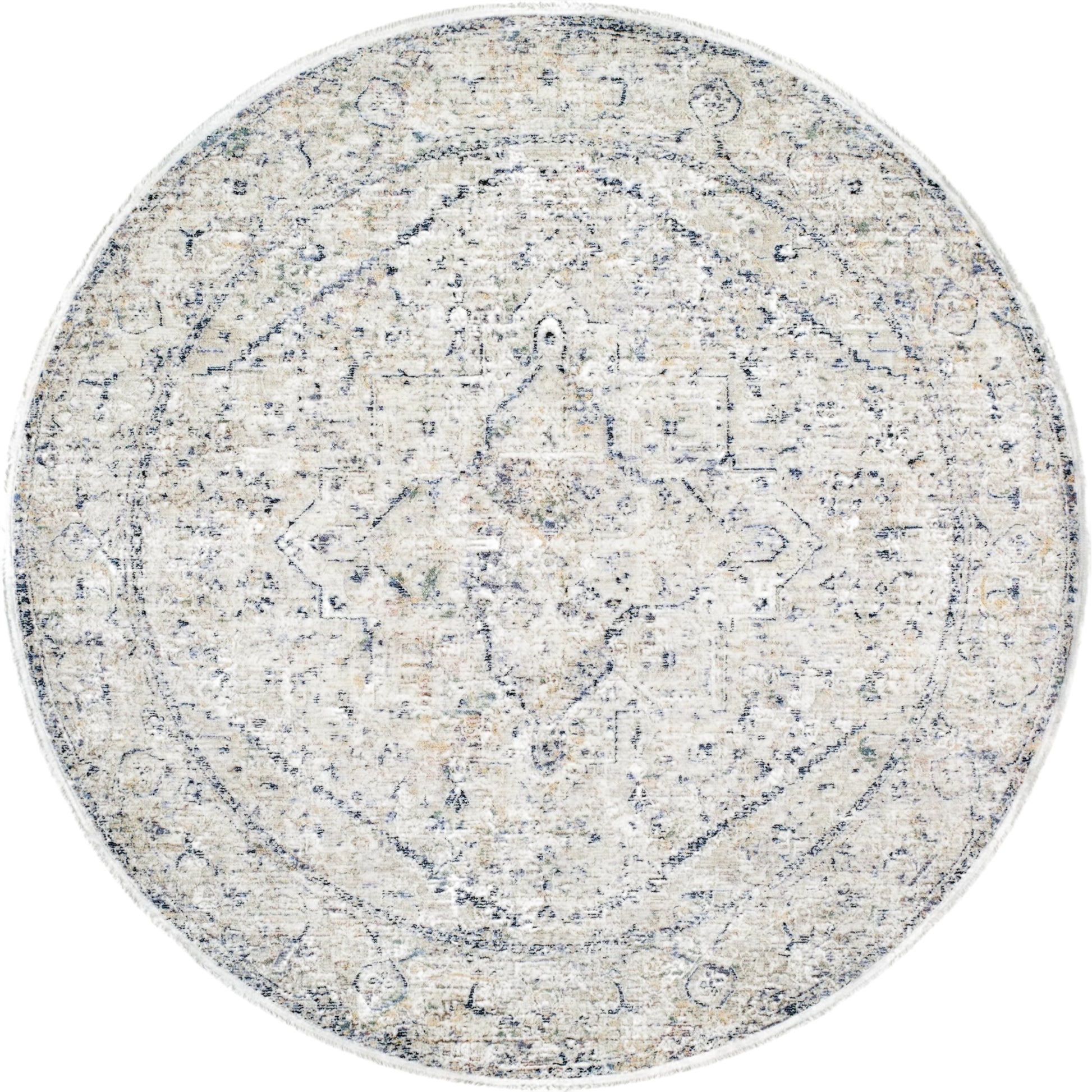 Rivaldo RVD-2307 Indoor/Outdoor Rug by Livabliss in cream, light brown, light slate, blue, medium green, rust. Made from face: 100% polyester, warp: 100% cotton in a unique style.