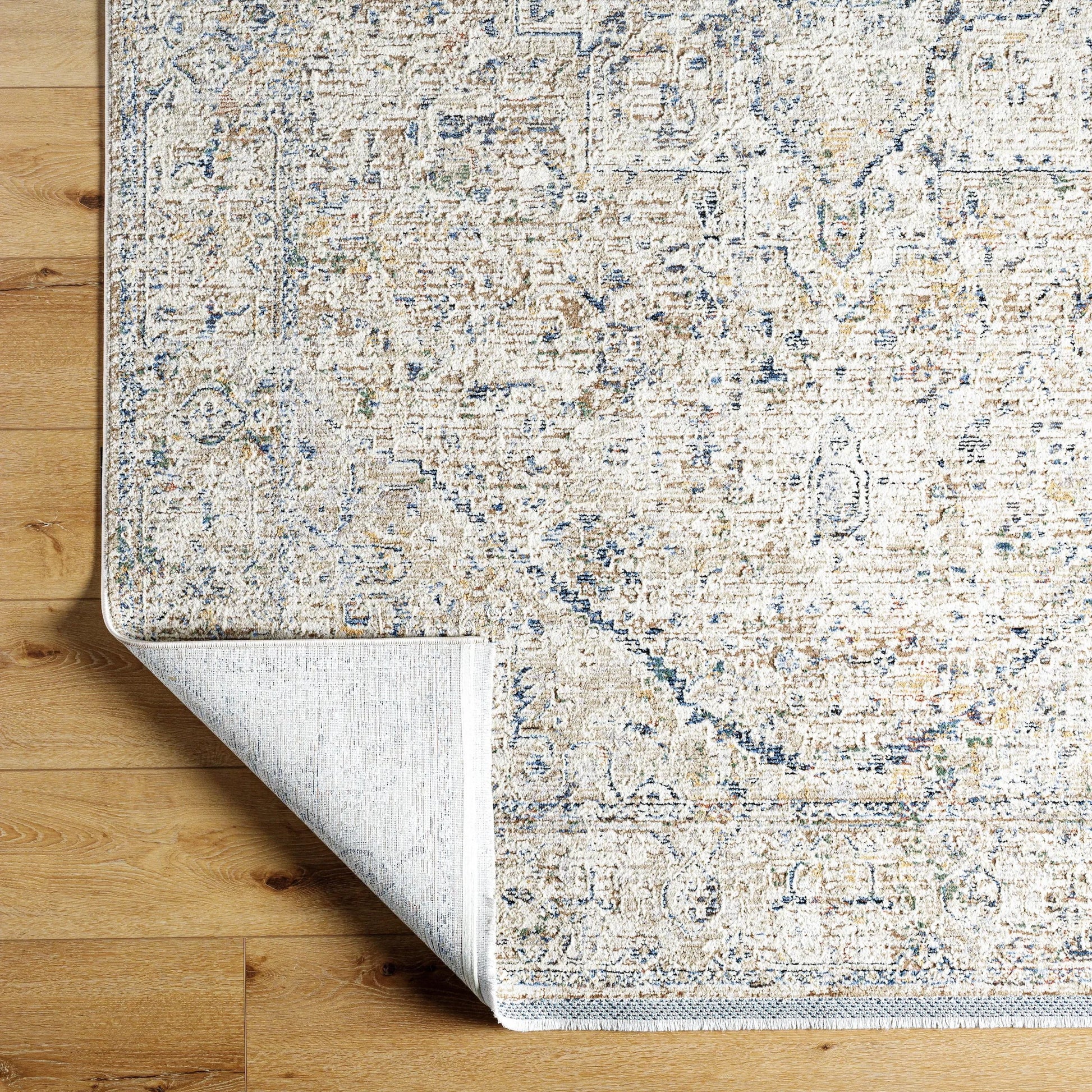 Rivaldo Rug - 477606 by Livabliss in cream, light brown, light slate, blue, medium green, rust. Made from face: 100% polyester, warp: 100% cotton in a unique style.