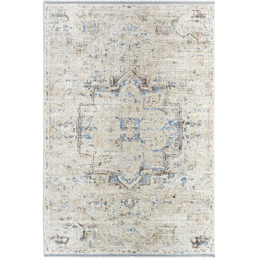 Rivaldo Rug - 477227 by Livabliss in cream, light brown, light slate, black, medium green, blue. Made from face: 100% polyester, warp: 100% cotton in a unique style.