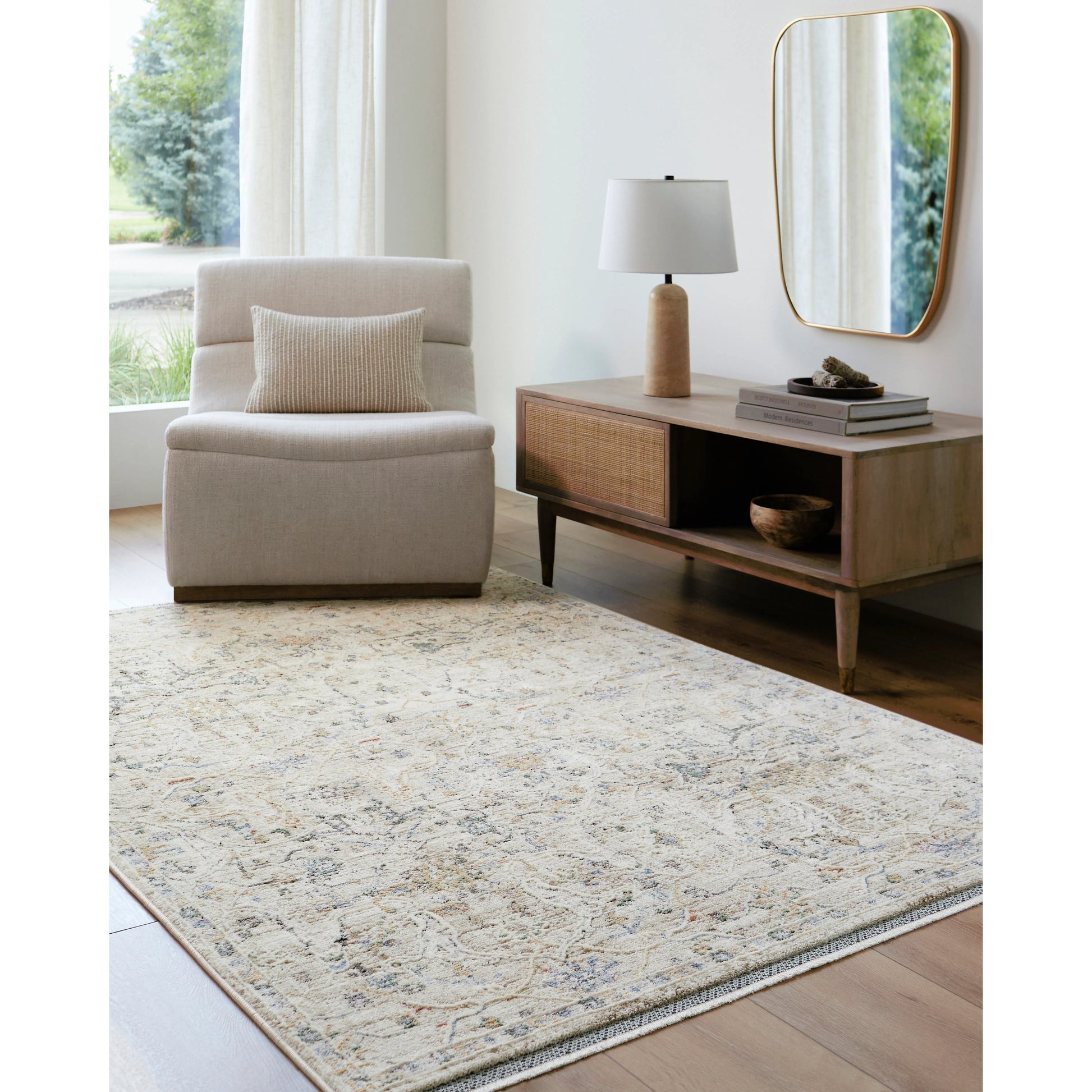 Rivaldo Rug - 477519 by Livabliss in cream, light brown, light slate, black, medium green, blue. Made from face: 100% polyester, warp: 100% cotton in a unique style.