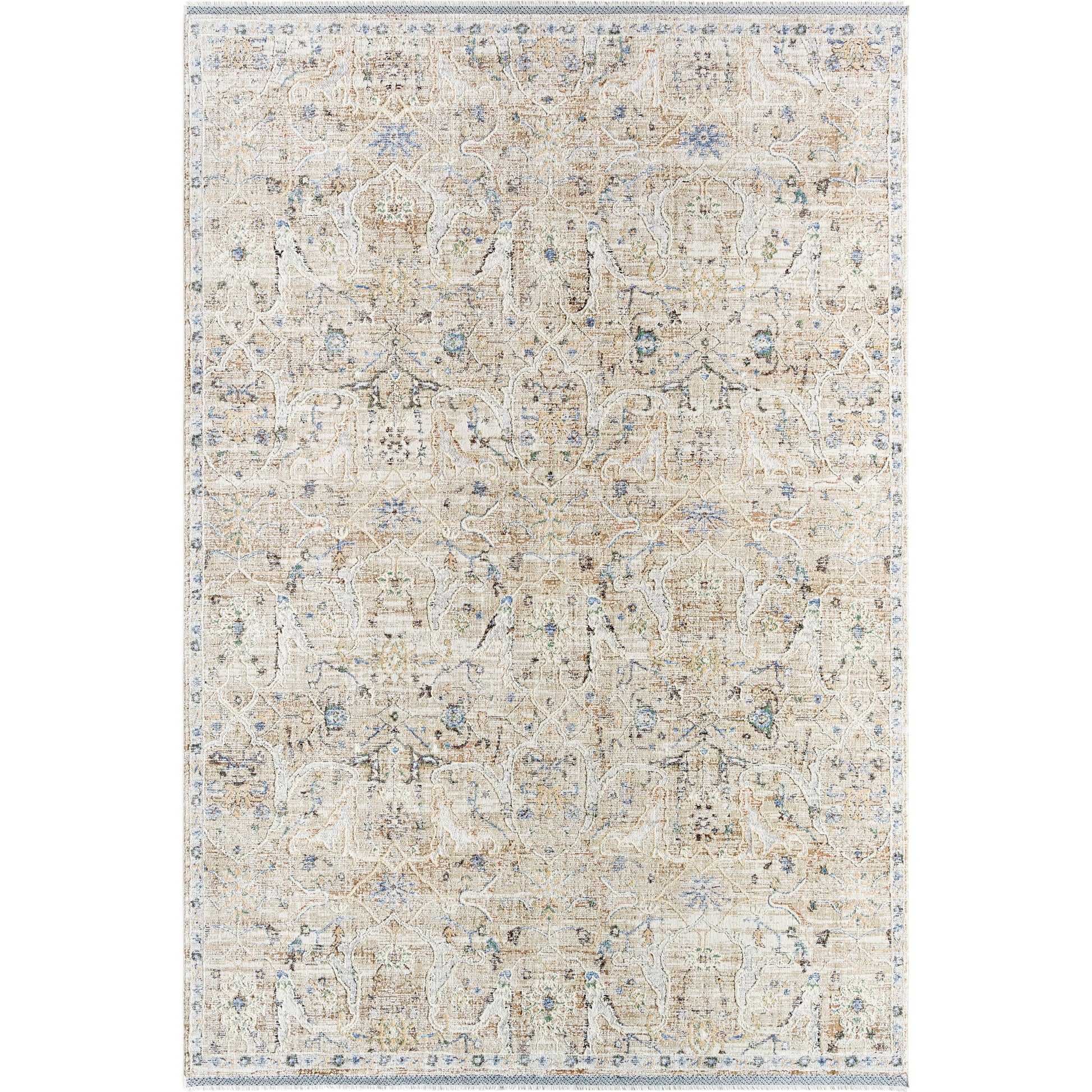 Rivaldo Rug - 477519 by Livabliss in cream, light brown, light slate, black, medium green, blue. Made from face: 100% polyester, warp: 100% cotton in a unique