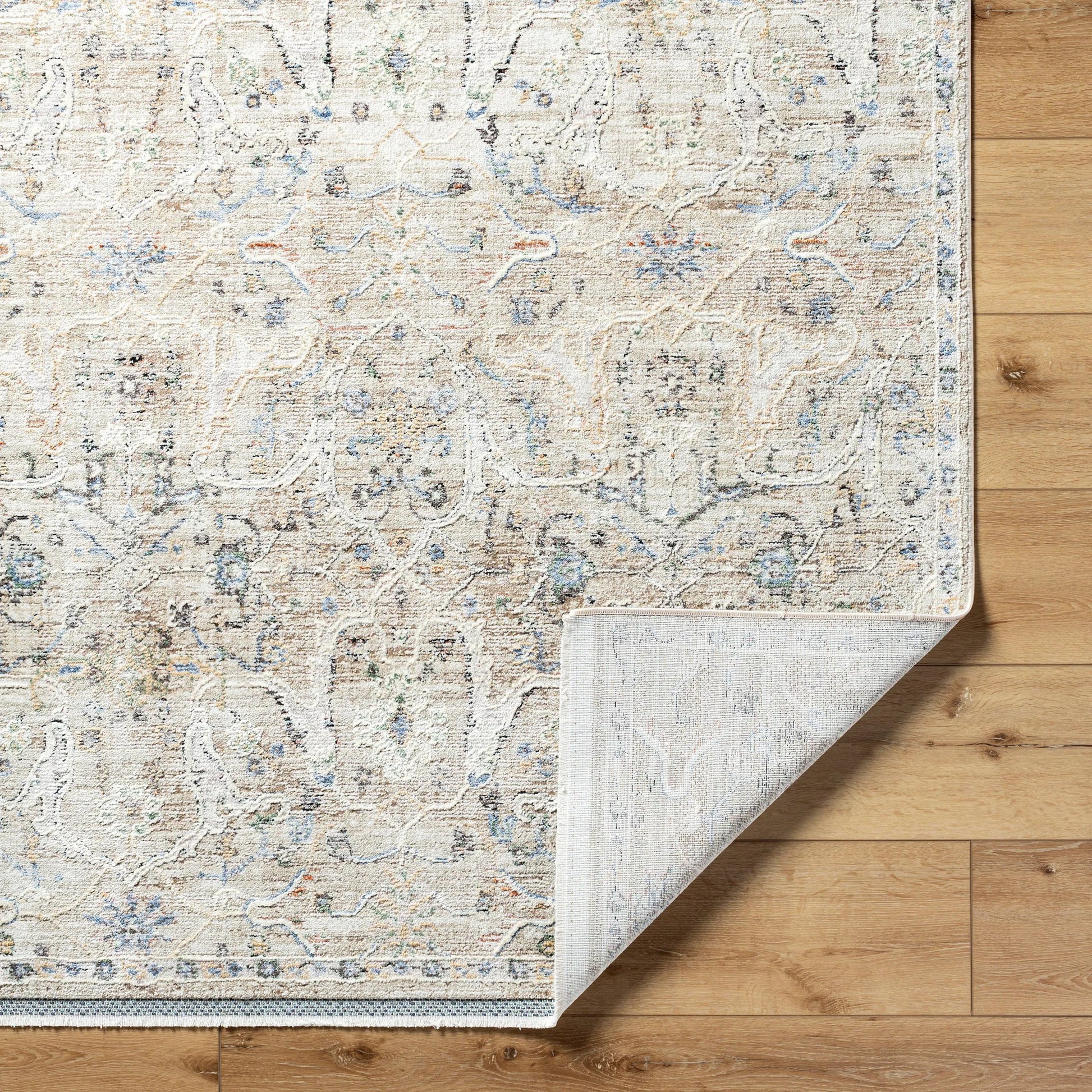 Rivaldo Rug - 477519 by Livabliss in cream, light brown, light slate, black, medium green, blue. Made from face: 100% polyester, warp: 100% cotton in a unique styl