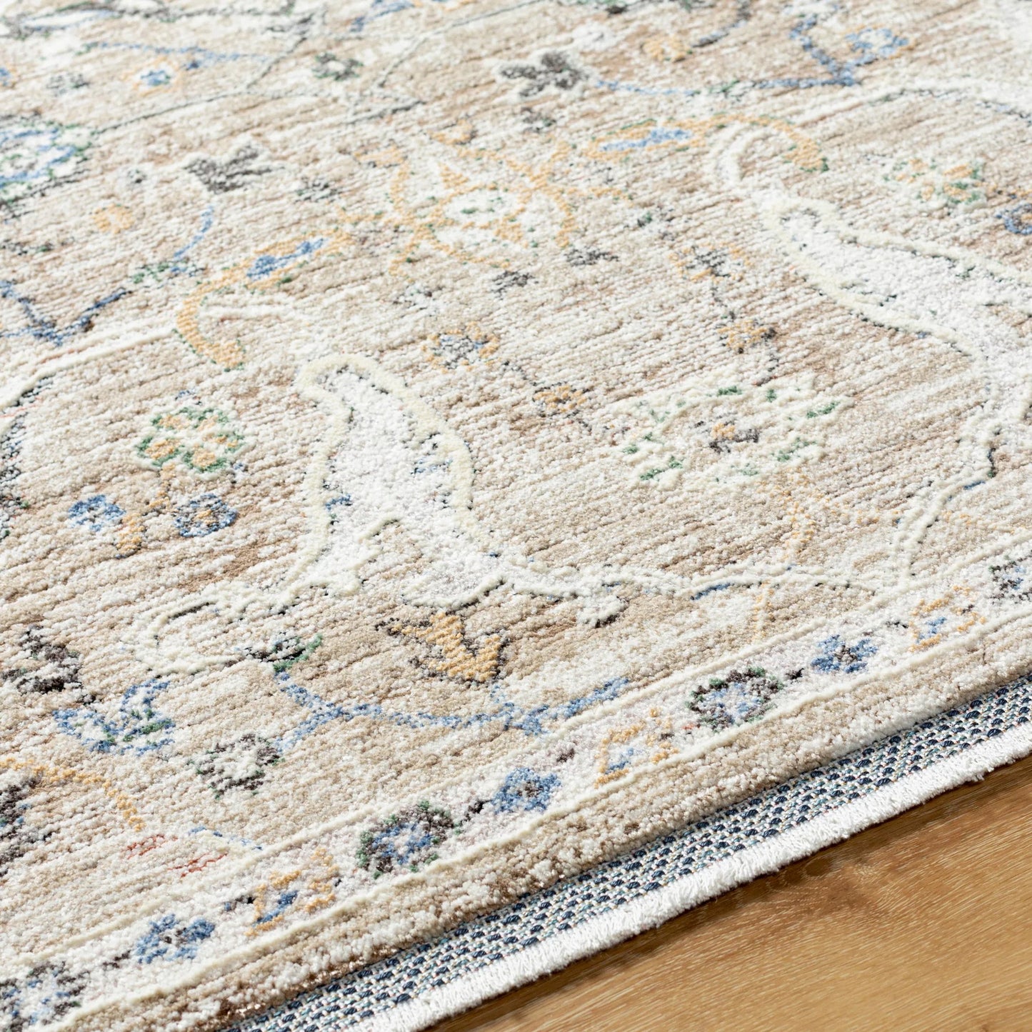 005 SI-2048951,SI-2048952,SI-2048953,SI-2048954,SI-2048955,SI-2048956,SI-2048957,SI-2048959 | Closeup | Rivaldo Rug - 477519 by Livabliss in cream, light brown, light slate, black, medium green, blue. Made from face: 100% polyester, warp: 100% cotton in a 