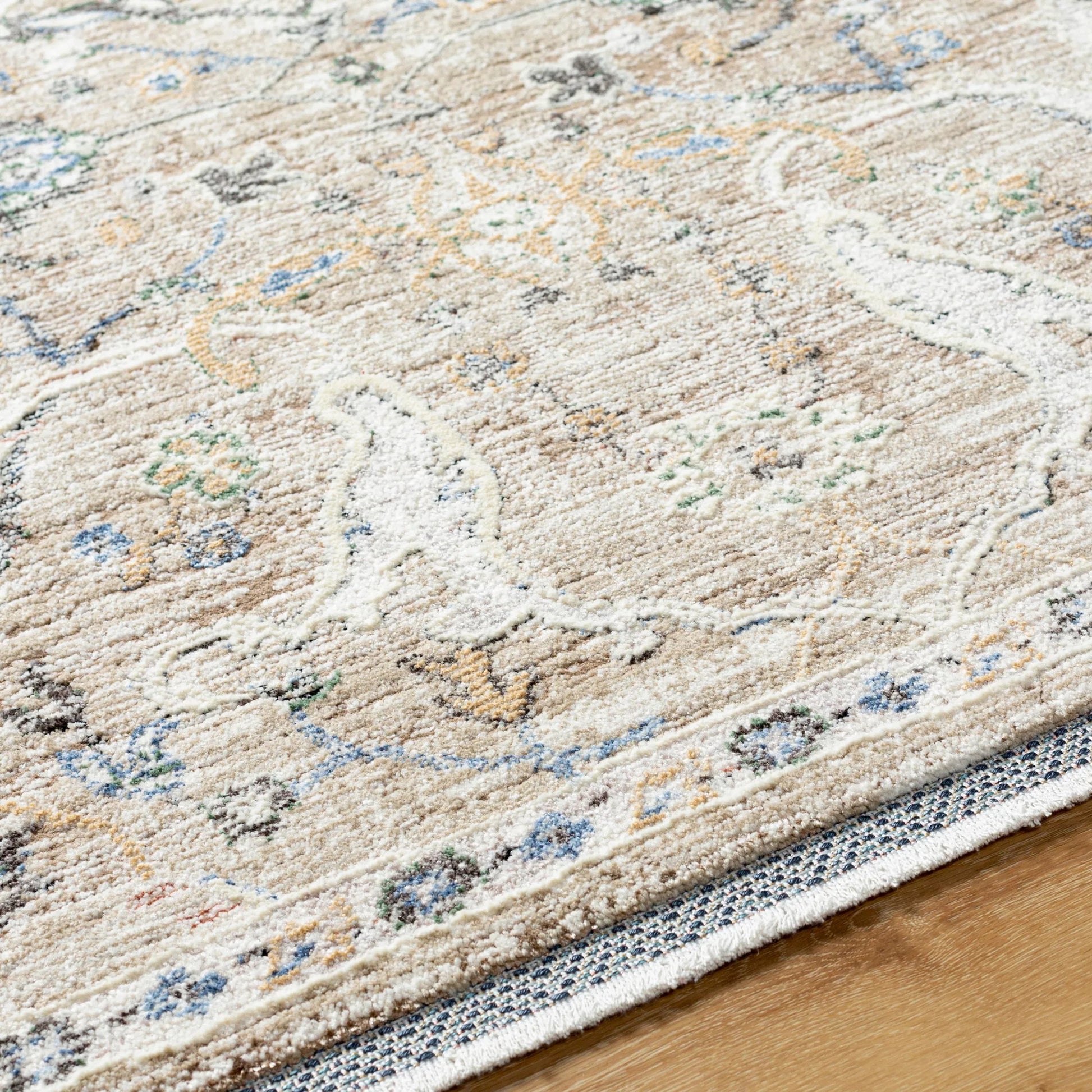 Rivaldo Rug - 477519 by Livabliss in cream, light brown, light slate, black, medium green, blue. Made from face: 100% polyester, warp: 100% cotton in a 