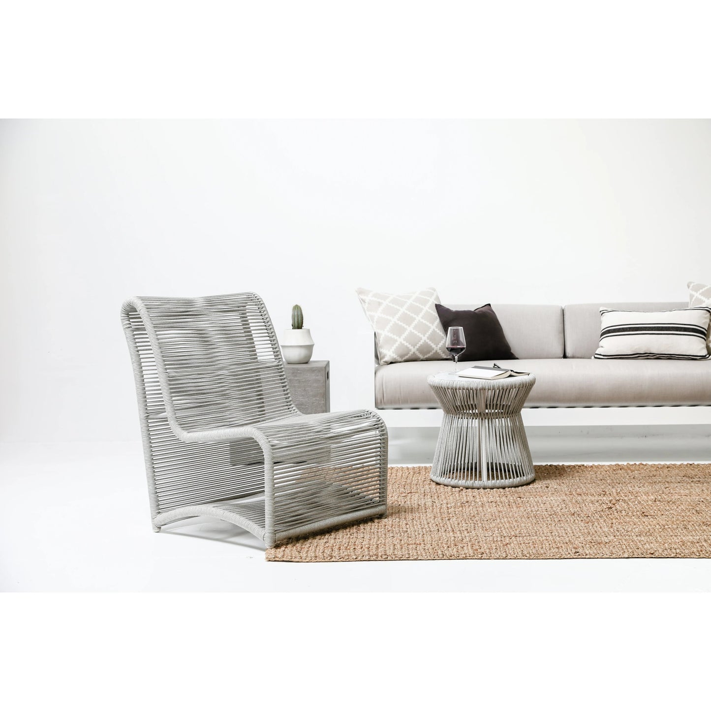 020 SI-2167074 | Lifestyle | Milano Outdoor Armless Club Chair by Sunset West. Made from olefin rope in a coastal style.