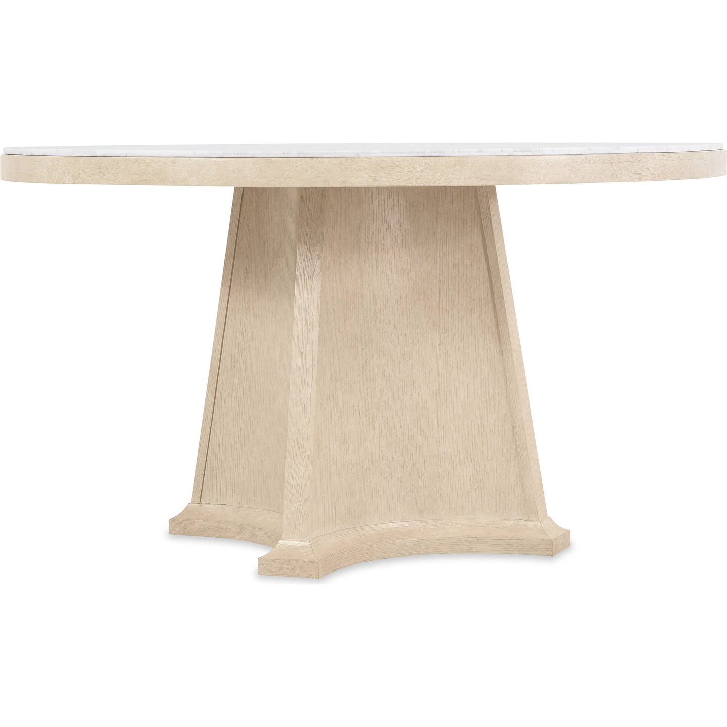 001 SI-2353953 | Primary Silo | Westwood Round Dining Table by Hooker Furniture in light wood and polished limestone. Made from oak veneers, marble in a transitional style.