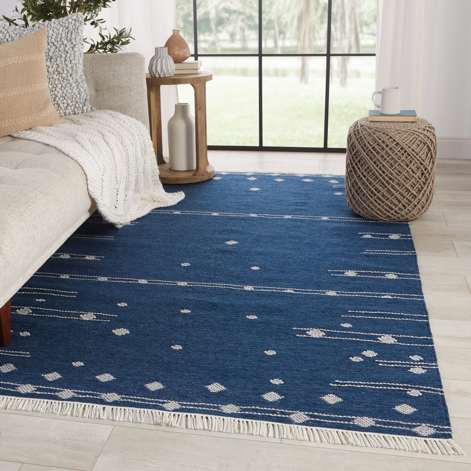 Revelry RVR02 Indoor/Outdoor Rug by Jaipur Living in blue, white. Made from 100% pet yarn in a unique style.