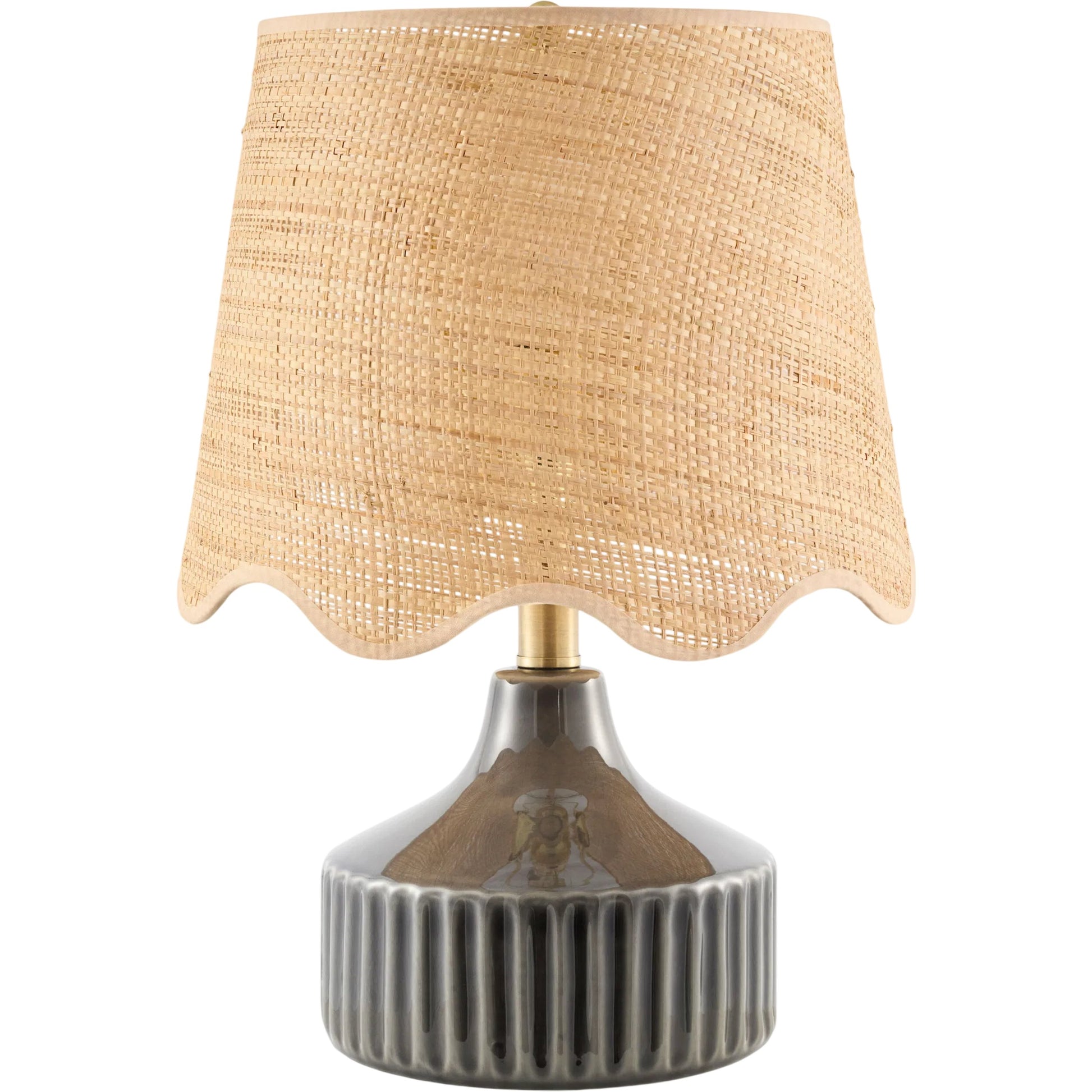 Rivery Accent Table Lamp by Livabliss in gray, beige, metallic brass, translucent and gloss, electroplated, high. Made from ceramic, jute, polyester, iron in a unique style.
