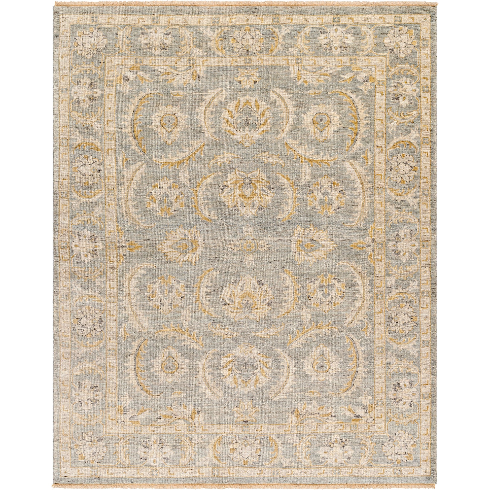 Revival Rug - 482034 by Surya in pewter, goldenrod, ivory, slate gray. Made from face: 100% wool, warp: 100% cotton in a unique style.