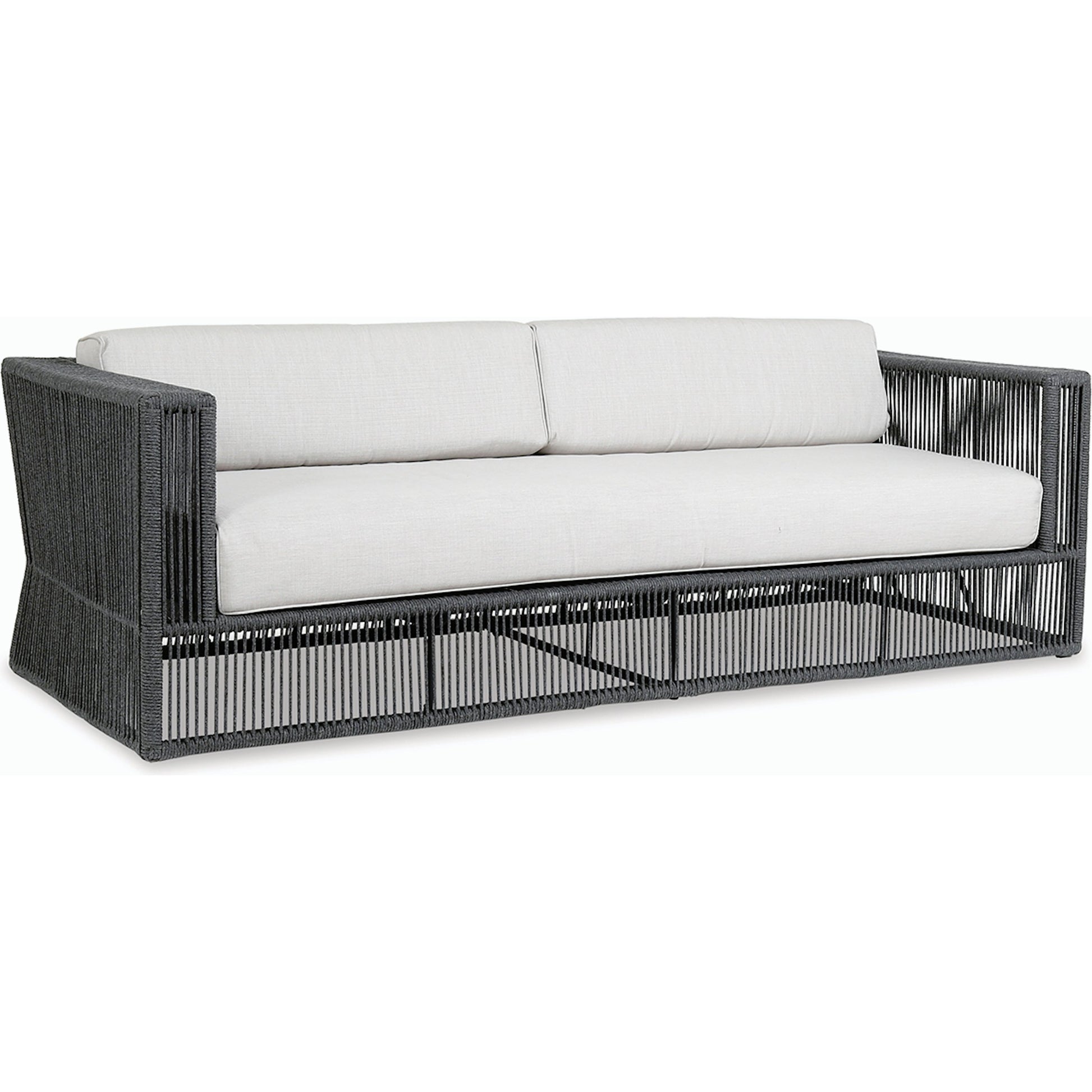 Milano Outdoor Sofa by Sunset West in slate. Made from olefin rope in a coastal style.