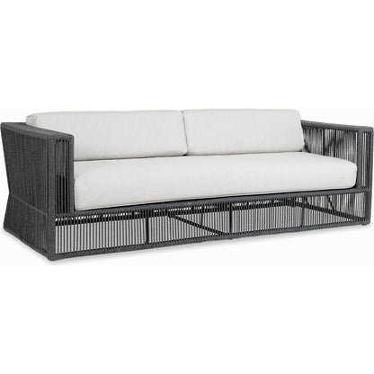 Milano Outdoor Sofa by Sunset West in slate. Made from olefin rope in a coastal style.