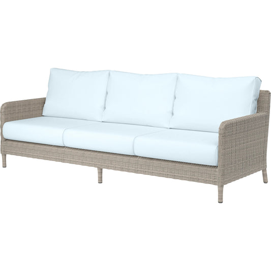 Manhattan Outdoor Sofa by Sunset West in grays. Made from resin wicker in a modern style.