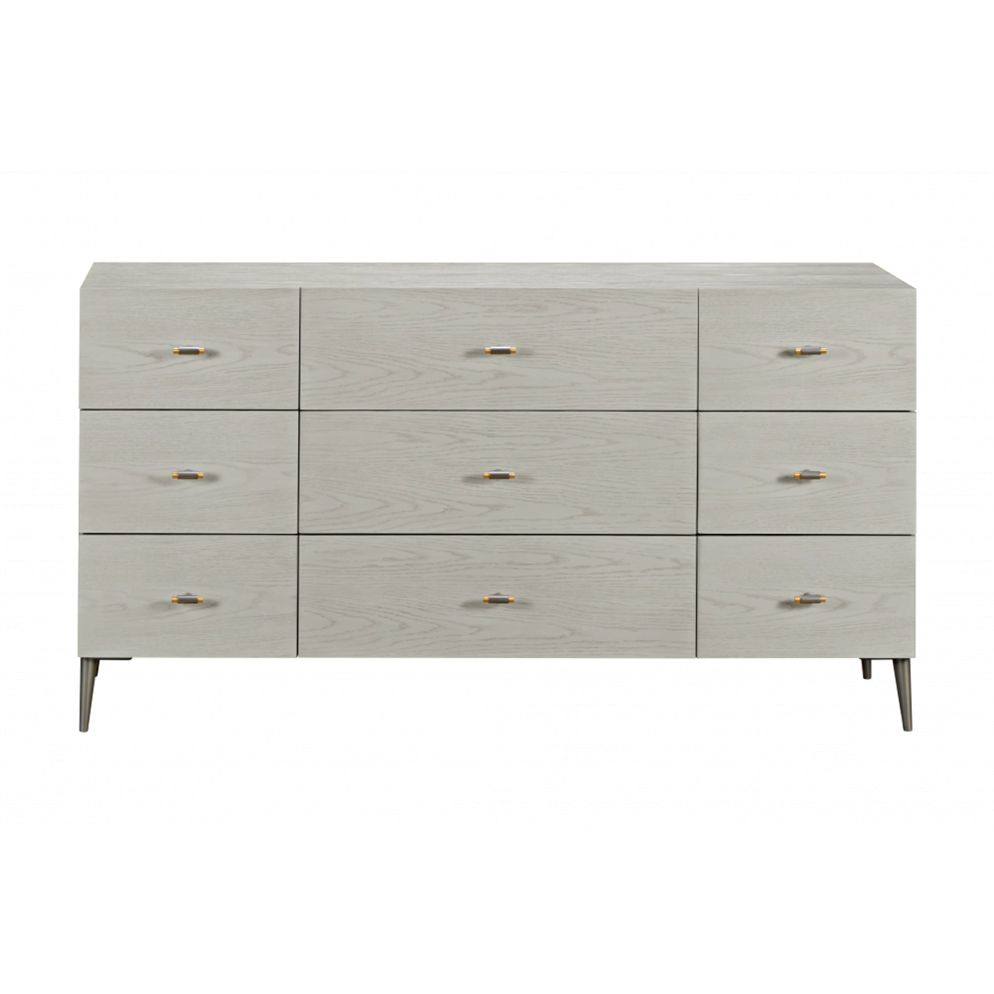 Zest 9 Drawer Dresser by Zest in cream. Made from oak veneer, metal feet in a modern style.