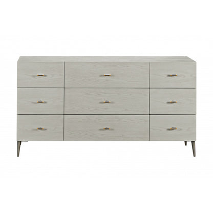 Zest 9 Drawer Dresser by Zest in cream. Made from oak veneer, metal feet in a modern style.