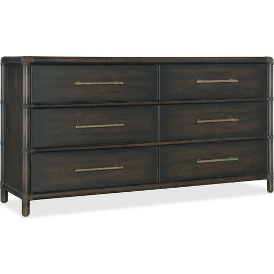 Retreat Pole Rattan Dresser by Hooker Furniture. Made from oak, maple veneers, cedar, rope in a cottage & farmhouse style.