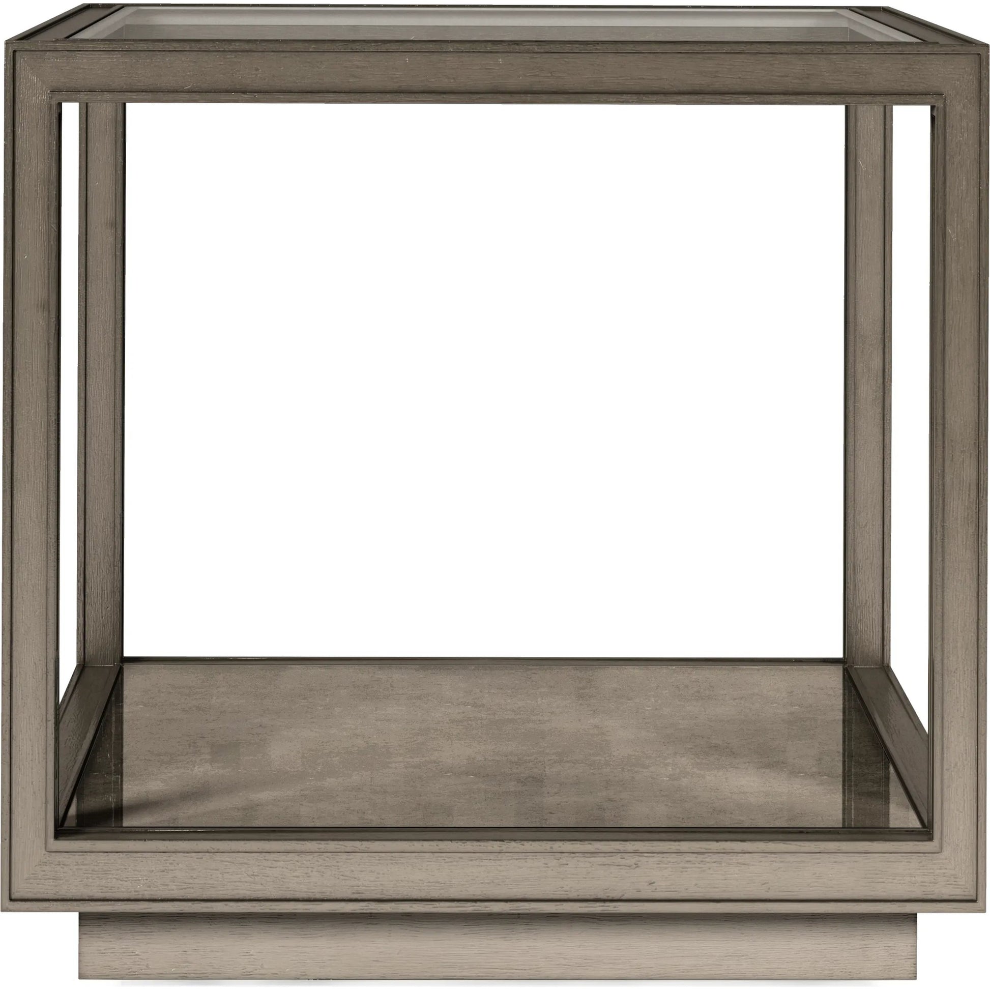 Cove Square End Table by A.R.T. Furniture in grey and mica. Made from rubberwood solids, primavera veneer, glass, cork in a traditional style.