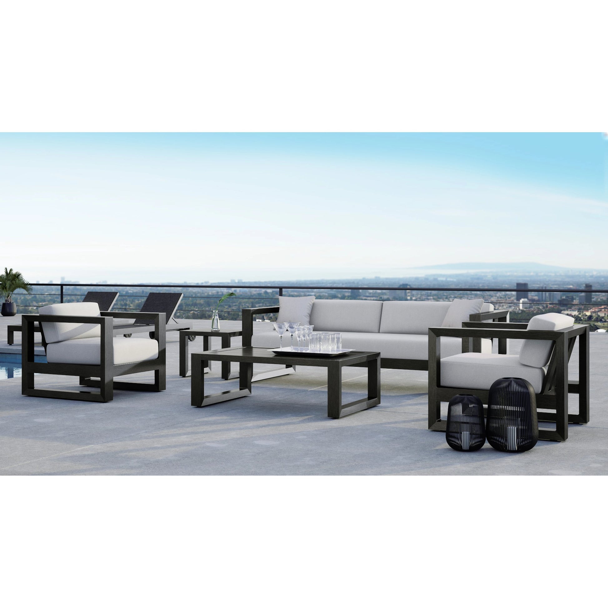 Redondo Outdoor End Table by Sunset West in slate. Made from aluminum in a modern style.