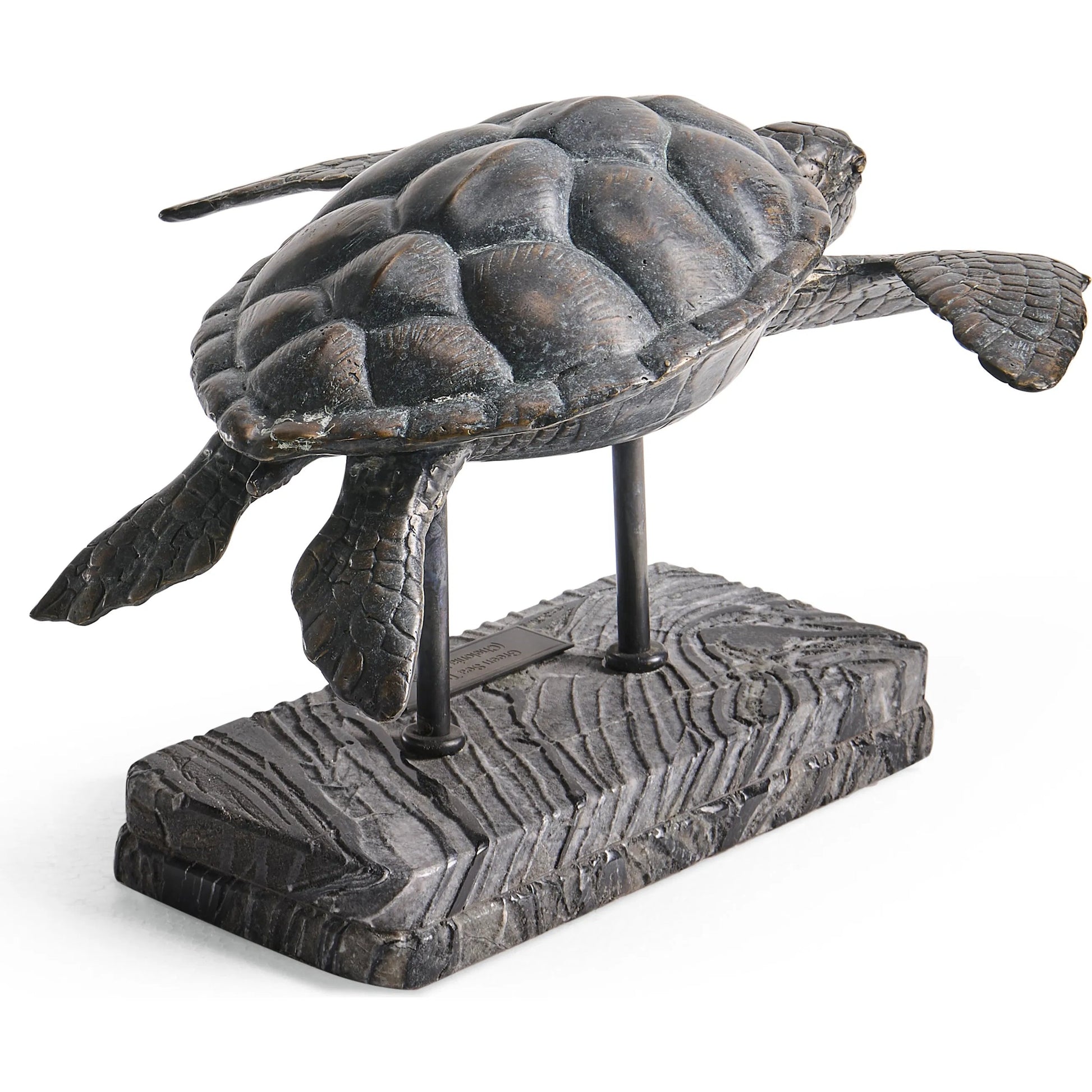 Sea Tortoise Bronze Statue with Marble Base by Jonathan Charles in dark rustic waxed bronze. Made from main brass in a unique style.