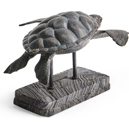 Sea Tortoise Bronze Statue with Marble Base by Jonathan Charles in dark rustic waxed bronze. Made from main brass in a unique style.