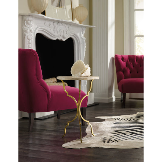Round Martini Table by Hooker Furniture in gold. Made from iron, travertine in a modern style.