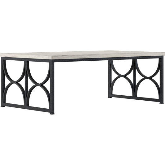 Alcove Metal Cocktail Table by A.R.T. Furniture in belgian ivory, burnished brass. Made from acacia solids, maple veneers, iron in a modern style.