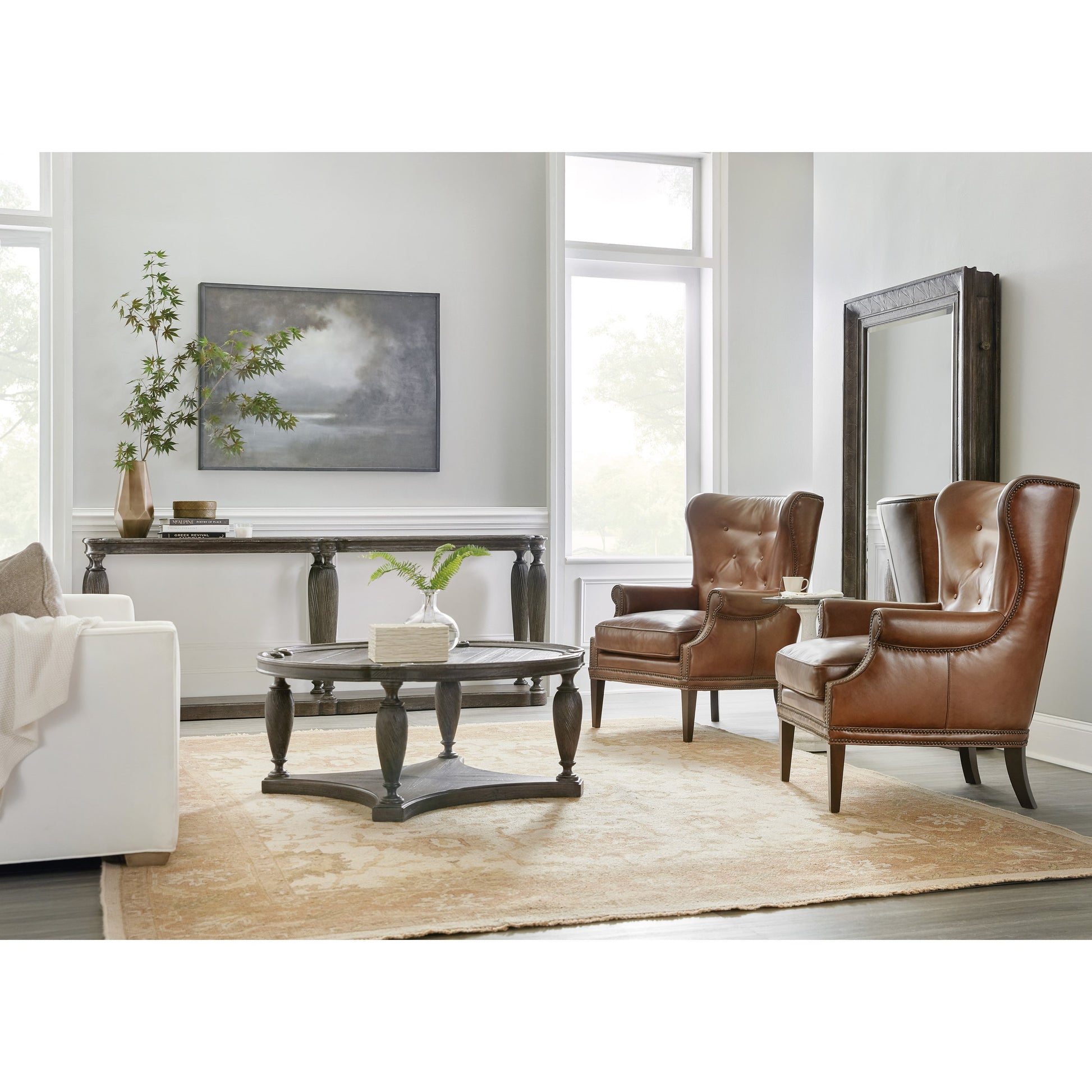 Traditions Round Cocktail Table by Hooker Furniture in pistachio. Made from pine veneers, solid-wood edge top in a cottage & farmhouse style.