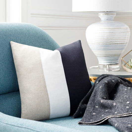 Roxbury Pillow - 13165 by Livabliss in black, oatmeal. Made from 100% linen in a unique style.