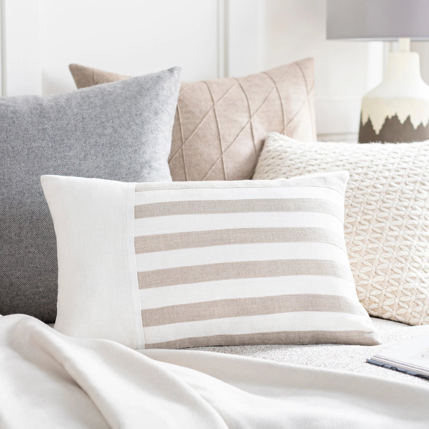 005 SI-1889944,SI-1889945 | Lifestyle | Roxbury Pillow - 7886 by Surya in cream, light beige. Made from 100% linen in a unique style.