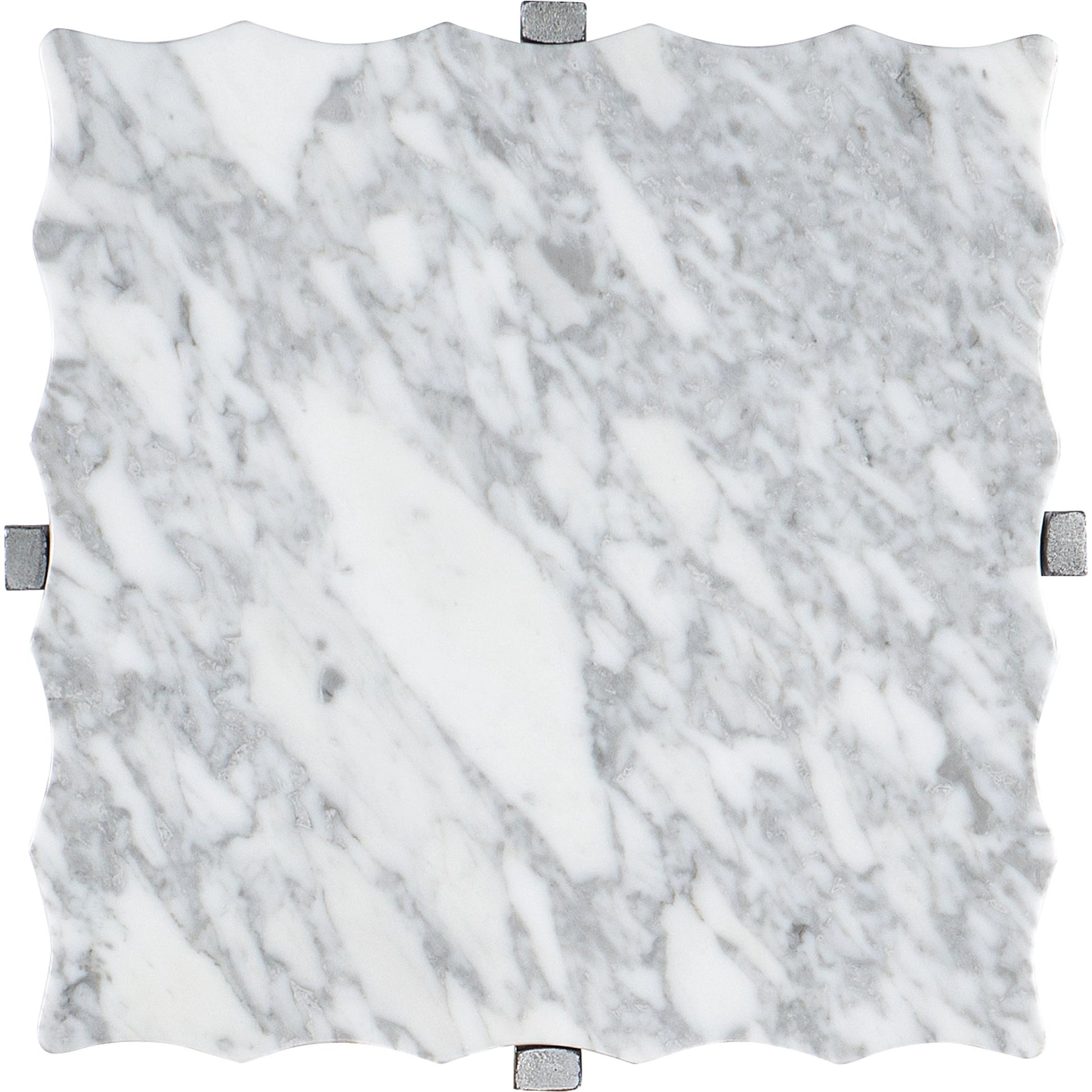 Melange Glendon Side Table by Hooker Furniture in carrara marble, silver. Made from carrara marble veneer with cast metal in a modern style.