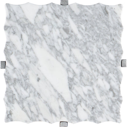 Melange Glendon Side Table by Hooker Furniture in carrara marble, silver. Made from carrara marble veneer with cast metal in a modern style.