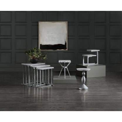 Melange Glendon Side Table by Hooker Furniture in carrara marble, silver. Made from carrara marble veneer with cast metal in a modern style.