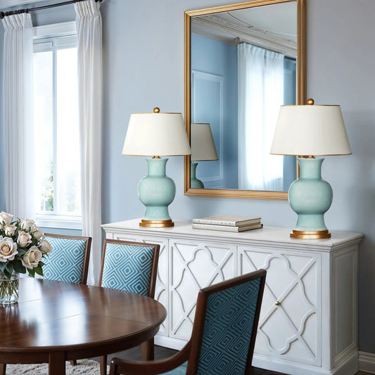 Juliette Celadon Lamp by Bradburn Home. Made from ceramic in a unique style.