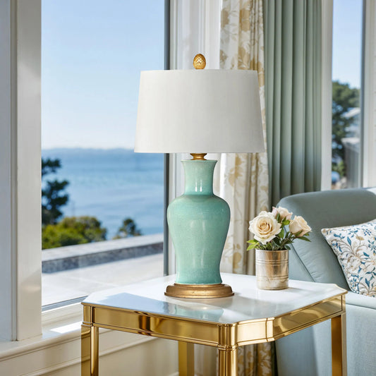 Amelie Verde Lamp by Bradburn Home. Made from ceramic in a unique style.