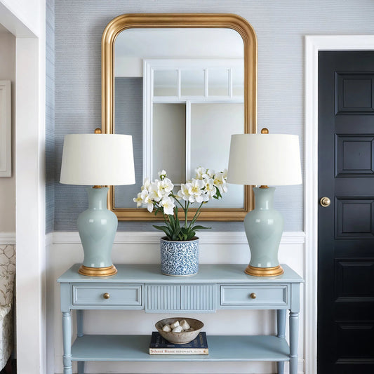 Amelie Blue Lamp by Bradburn Home. Made from ceramic in a unique style.