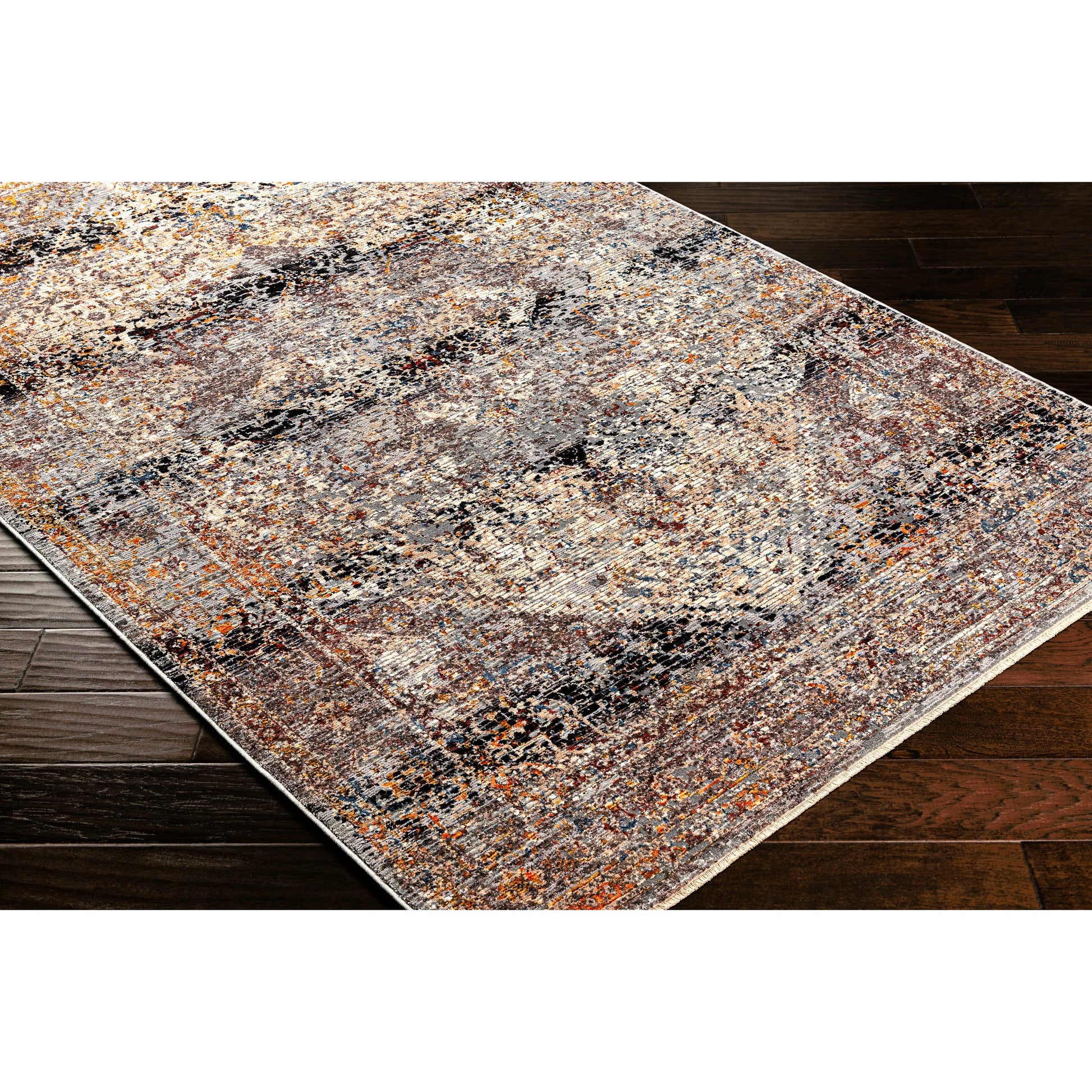 Arya Rug - 30710 by Livabliss in charcoal, black, dark red, beige, medium gray, light gray. Made from 70% polyester, 30% viscose in a unique style.