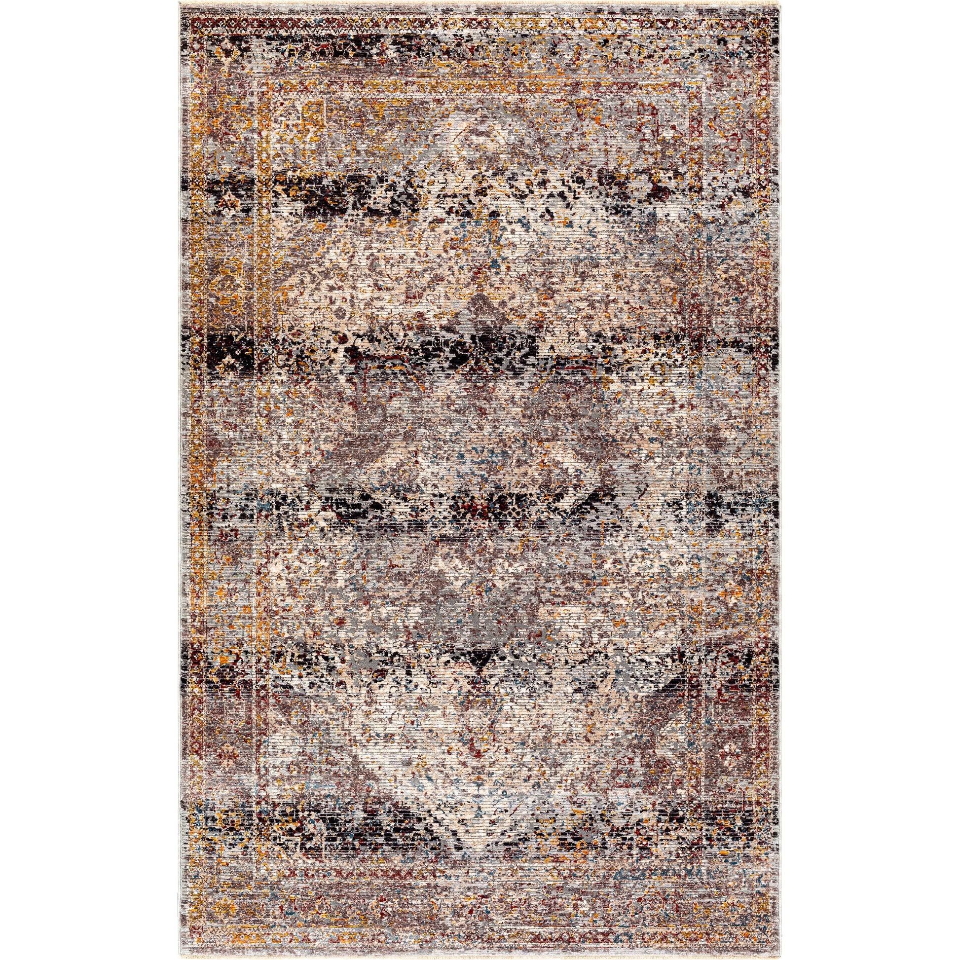 Arya Rug - 30710 by Livabliss in charcoal, black, dark red, beige, medium gray, light gray. Made from 70% polyester, 30% viscose in a unique style.