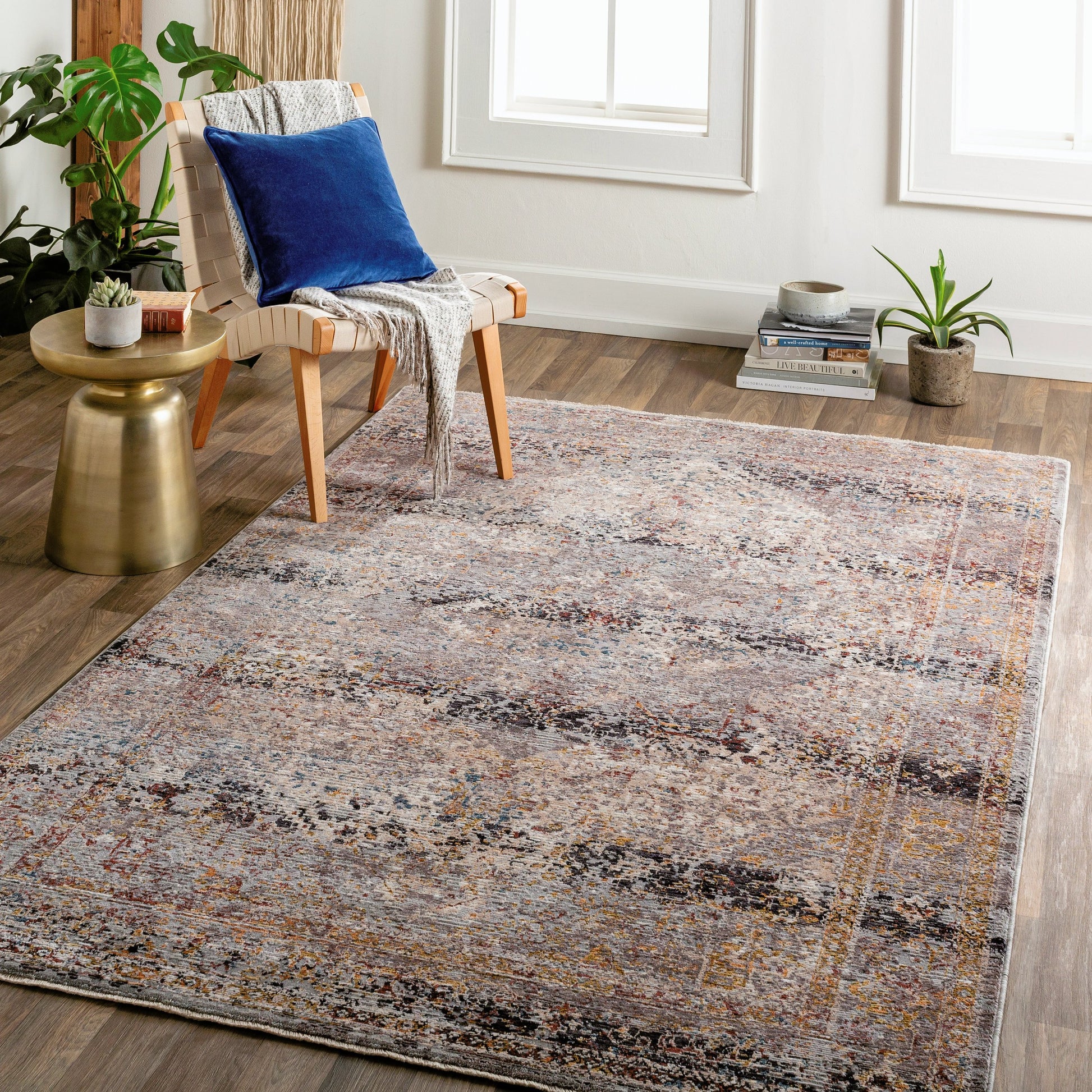 Arya Rug - 30710 by Livabliss in charcoal, black, dark red, beige, medium gray, light gray. Made from 70% polyester, 30% viscose in a unique style.