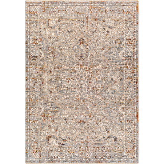 Arya Rug - 30711 by Livabliss in medium gray, beige, white, light gray, brown, burnt orange. Made from 70% polyester, 30% viscose in a unique style.