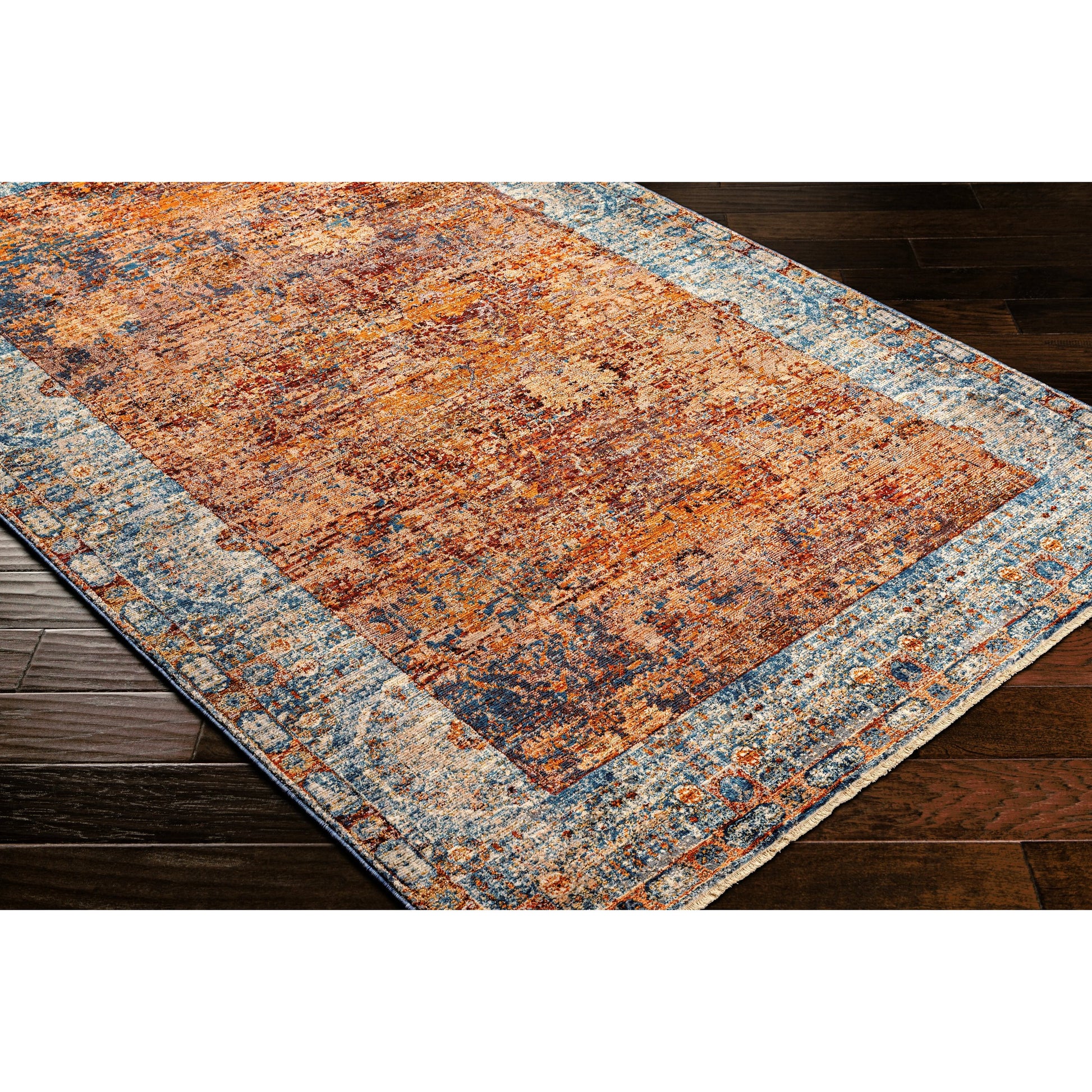 Arya Rug - 30712 by Livabliss in dark red, burnt orange, dark blue, blue, white. Made from 70% polyester, 30% viscose in a unique style.