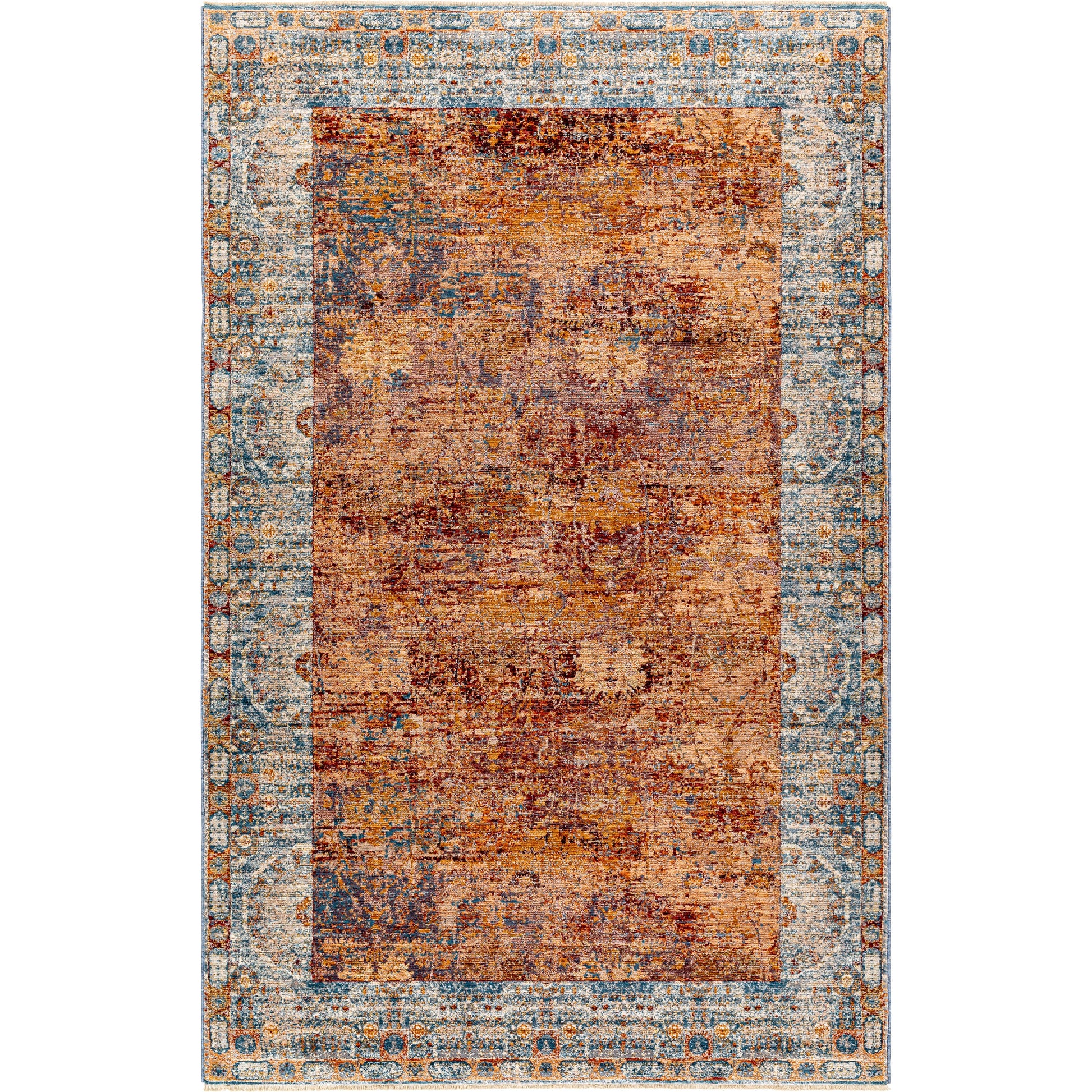 Arya Rug - 30712 by Livabliss in dark red, burnt orange, dark blue, blue, white. Made from 70% polyester, 30% viscose in a unique style.
